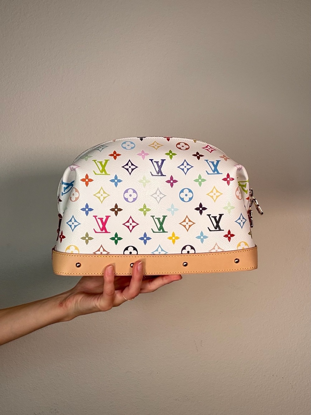 Louis Vuitton x Takashi Murakami Multicolor Monogram White Cosmetic Pouch